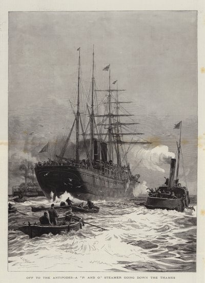 Off to the Antipodes, a P and O Steamer going down the Thames by William Lionel Wyllie